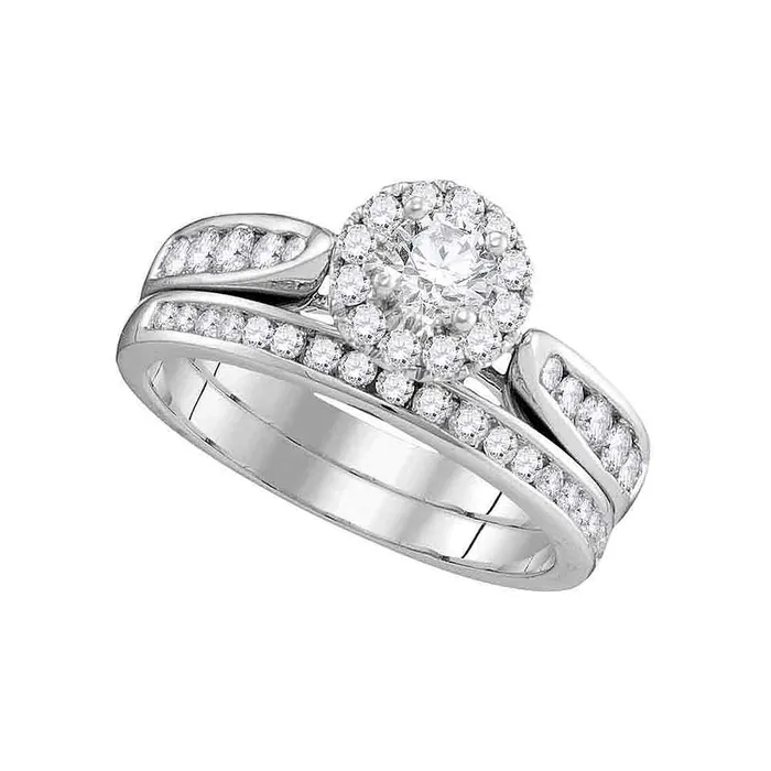North Arrow Shop Rings 14kt white gold womens diamond round halo bridal wedding engagement ring band set 100 cttw106258 North Arrow Shop Rings 14kt white gold womens diamond round halo bridal wedding engagement ring band set 100 cttw106258