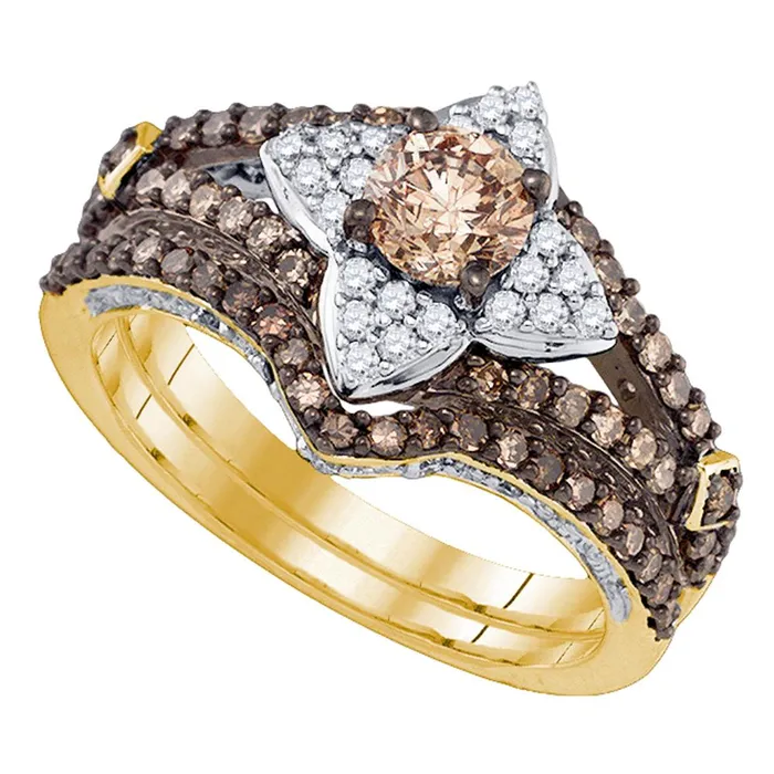 North Arrow Shop Rings 14kt yellow gold womens cognac brown color enhanced diamond bridal wedding engagement ring band set 1 13 cttw80395 North Arrow Shop Rings 14kt yellow gold womens cognac brown color enhanced diamond bridal wedding engagement ring band set 1 13 cttw80395