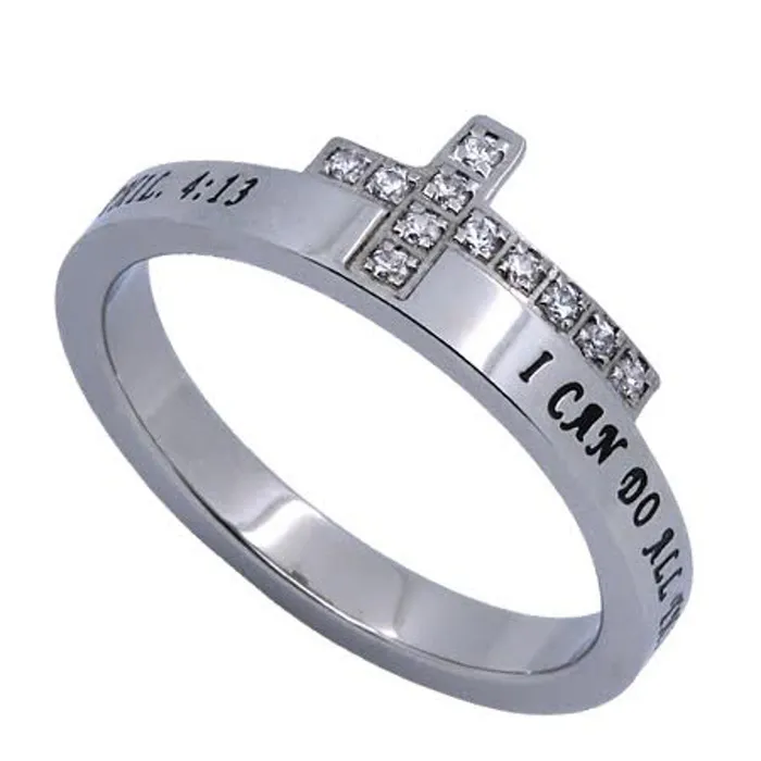 North Arrow Shop Rings CHRIST MY STRENGTH Engraved Bible Verse Sideways Cross Ring with CZ Stainless Steel North Arrow Shop Rings CHRIST MY STRENGTH Engraved Bible Verse Sideways Cross Ring with CZ Stainless Steel