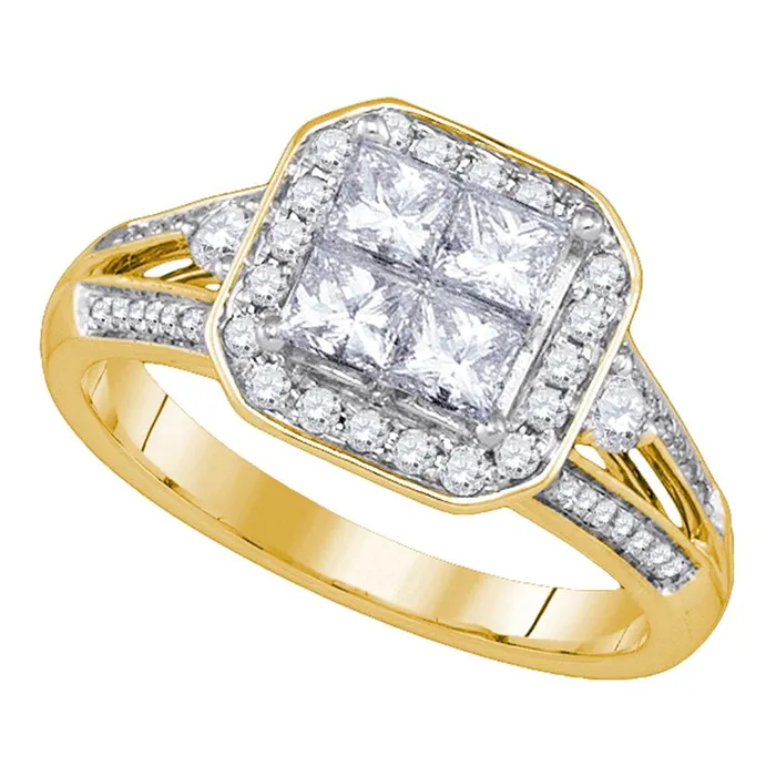 Rings North Arrow Shop 14kt yellow gold womens princess diamond cluster bridal wedding engagement ring 100 cttw86701 Rings North Arrow Shop 14kt yellow gold womens princess diamond cluster bridal wedding engagement ring 100 cttw86701
