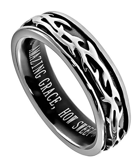 Rings North Arrow Shop Crown Of Thorns Amazing Grace Ring Stainless Steel Christian Bible Verse Rings North Arrow Shop Crown Of Thorns Amazing Grace Ring Stainless Steel Christian Bible Verse
