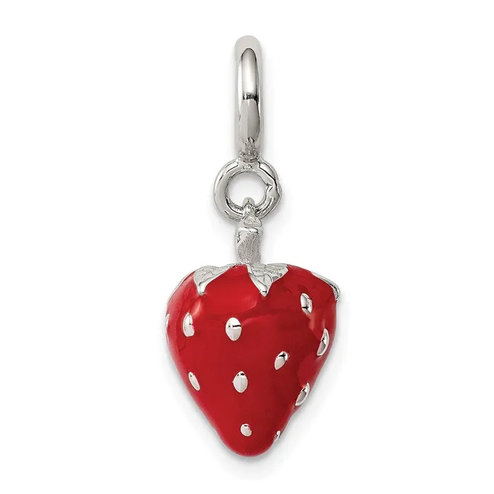 Rings Sterling Silver Rhodiumplated Red Enameled Strawberry Charm TreasureFineJewelers Rings Sterling Silver Rhodiumplated Red Enameled Strawberry Charm TreasureFineJewelers