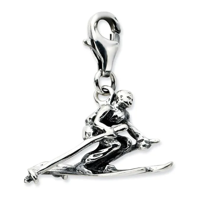 Rings TreasureFineJewelers Sterling Silver 3D Antiqued Skier wLobster Clasp Charm Rings TreasureFineJewelers Sterling Silver 3D Antiqued Skier wLobster Clasp Charm