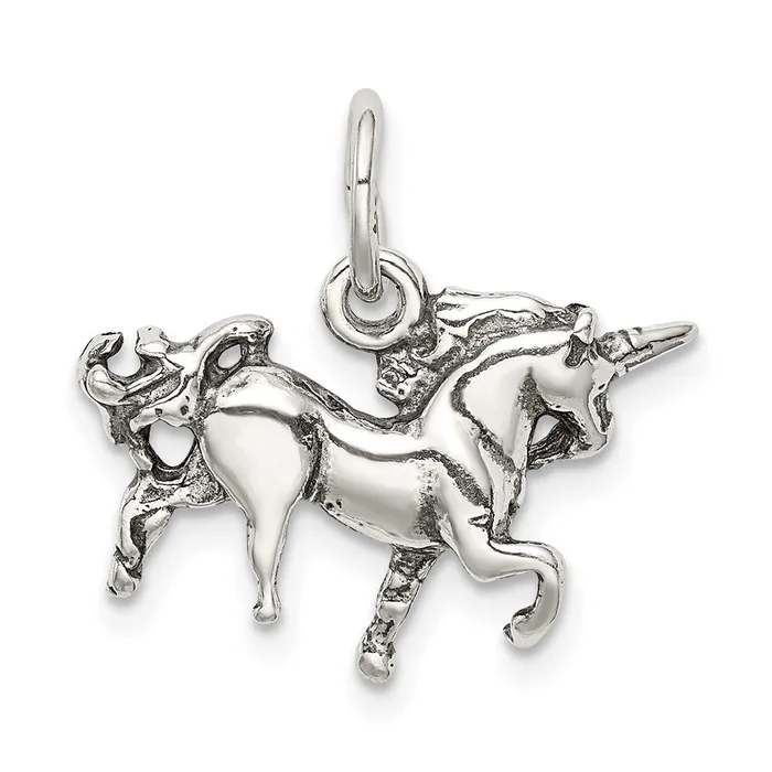 Rings TreasureFineJewelers Sterling Silver Antiqued Unicorn Charm