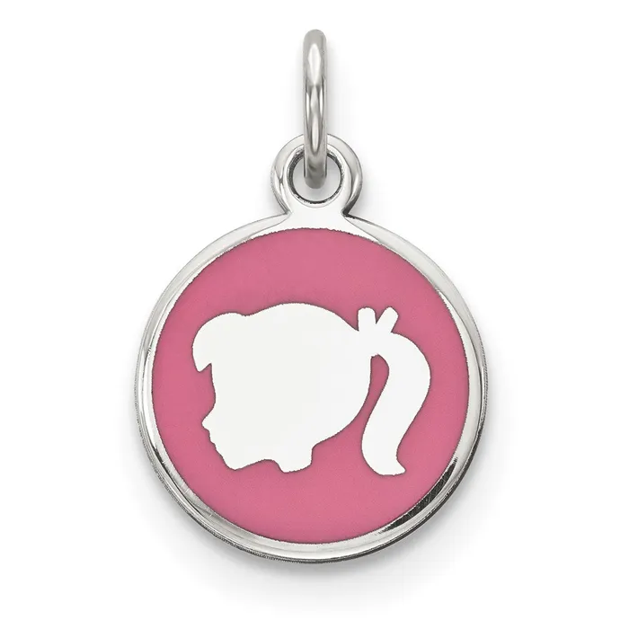 Rings TreasureFineJewelers Sterling Silver Rhodplate Pink Enamel Left Facing Girl Head Disc Charm Rings TreasureFineJewelers Sterling Silver Rhodplate Pink Enamel Left Facing Girl Head Disc Charm