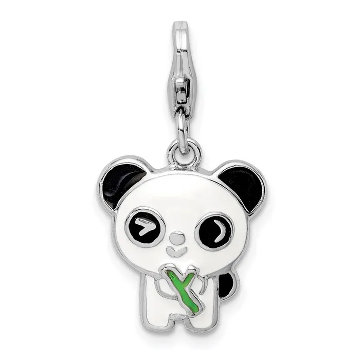 Rings TreasureFineJewelers Sterling Silver Rhodiumplated Enameled Panda wLobster Clasp Charm Rings TreasureFineJewelers Sterling Silver Rhodiumplated Enameled Panda wLobster Clasp Charm