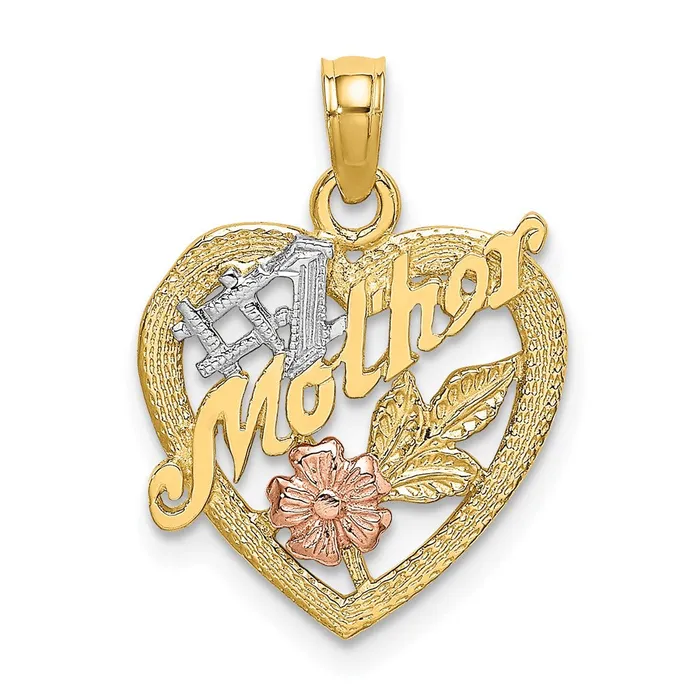 TreasureFineJewelers 14K Twotone wWhite Rhodium 1 MOTHER Heart wFlower Charm Rings TreasureFineJewelers 14K Twotone wWhite Rhodium 1 MOTHER Heart wFlower Charm Rings