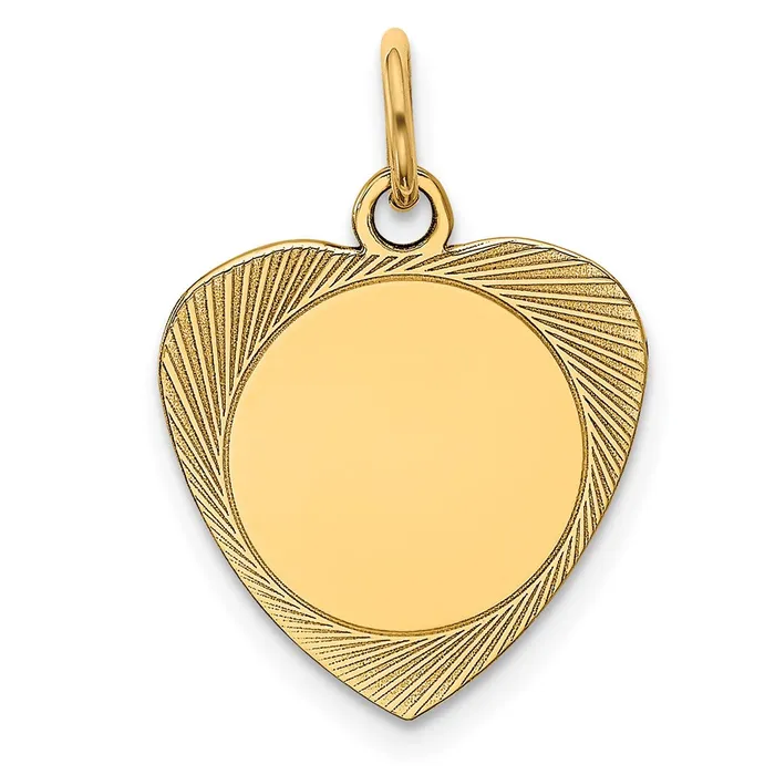 TreasureFineJewelers Charm Necklaces 14k Yellow Gold Etched 027 Gauge Engravable Heart Disc Charm TreasureFineJewelers Charm Necklaces 14k Yellow Gold Etched 027 Gauge Engravable Heart Disc Charm