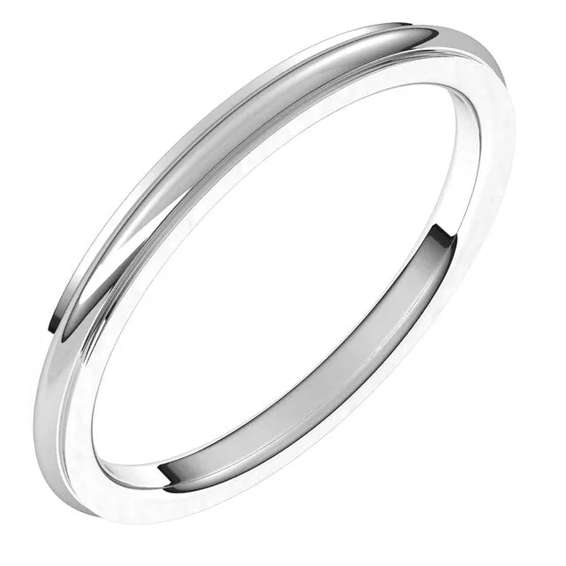 TreasureFineJewelers Rings 14K White Gold 2 mm Half Round Edge Comfort Fit Wedding Band