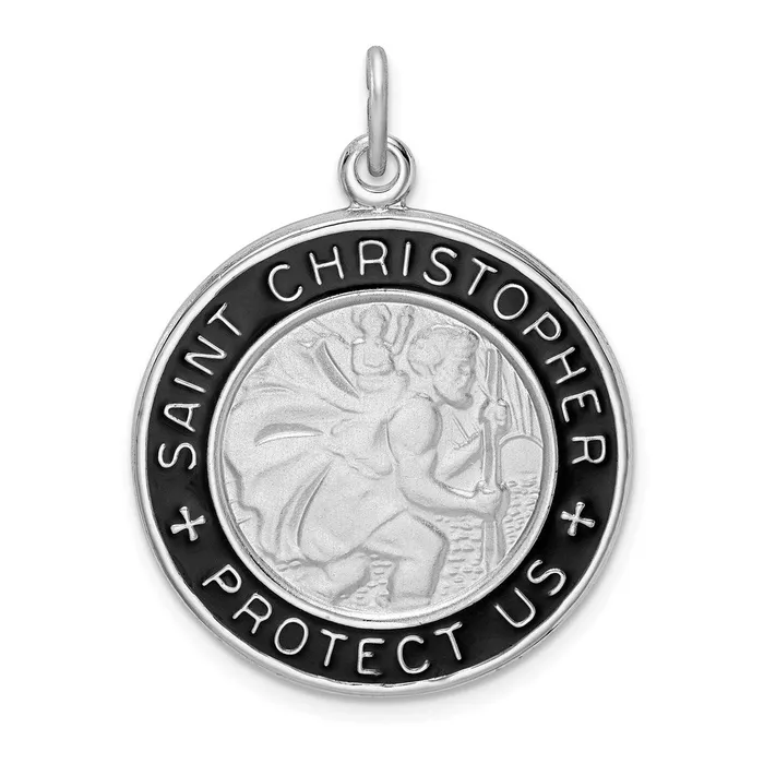 TreasureFineJewelers Rings Sterling Silver Rhodiumplated Enamel St Christopher Medal TreasureFineJewelers Rings Sterling Silver Rhodiumplated Enamel St Christopher Medal