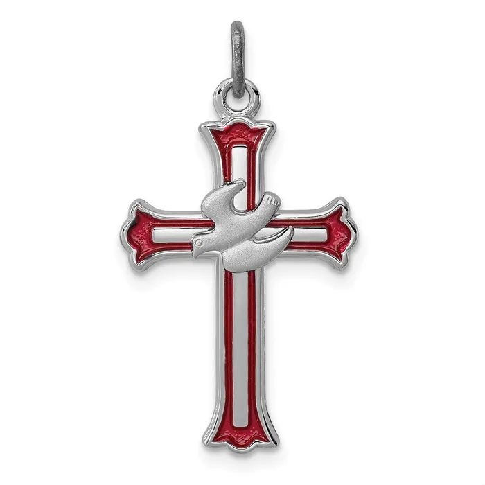 TreasureFineJewelers Rings Sterling Silver Rhodiumplated Enameled Cross wDove Charm TreasureFineJewelers Rings Sterling Silver Rhodiumplated Enameled Cross wDove Charm