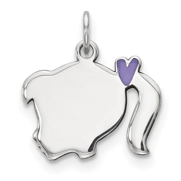 TreasureFineJewelers Sterling Silver Rhodplate Purple Enamel Left Facing Girl Head Disc Charm Rings TreasureFineJewelers Sterling Silver Rhodplate Purple Enamel Left Facing Girl Head Disc Charm Rings