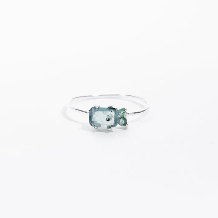 Rings Silver Chalcedony and Blue Tourmaline Faceted Three Stone Ring Silver Lotus Rings Silver Chalcedony and Blue Tourmaline Faceted Three Stone Ring Silver Lotus