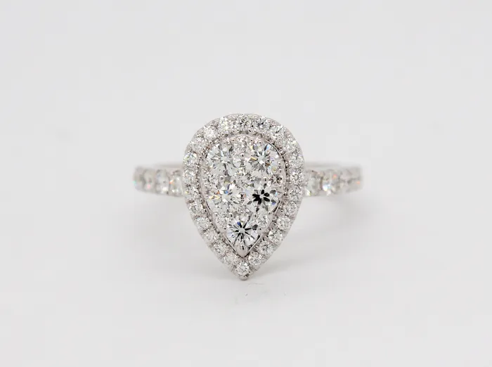 FULLERS PURCHASE FROM PUBLIC Rings Estate 14KW 125 Cttw Diamond Cluster Pear Halo Engagement Ring FULLERS PURCHASE FROM PUBLIC Rings Estate 14KW 125 Cttw Diamond Cluster Pear Halo Engagement Ring