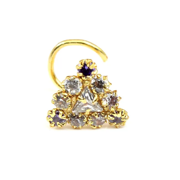 Indian Nose ring Blue White CZ corkscrew piercing nose ring 22g Karizma Jewels Rings Indian Nose ring Blue White CZ corkscrew piercing nose ring 22g Karizma Jewels Rings