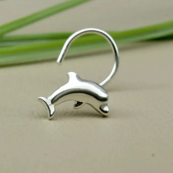 Karizma Jewels Real Sterling Silver Dolphin nose stud Corkscrew nose ring L bend 22g Rings Karizma Jewels Real Sterling Silver Dolphin nose stud Corkscrew nose ring L bend 22g Rings