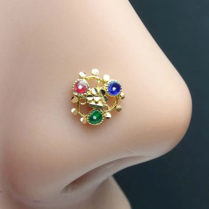 Karizma Jewels Rings Cute Floral Gold Nose Stud Indian style Push pin nose ring 14K Pure Gold Karizma Jewels Rings Cute Floral Gold Nose Stud Indian style Push pin nose ring 14K Pure Gold