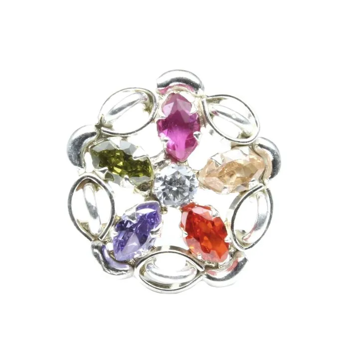 Karizma Jewels Rings Fine Floral 925 Sterling Silver Multicolor CZ Studded Nose ring Push PinSNP980 Karizma Jewels Rings Fine Floral 925 Sterling Silver Multicolor CZ Studded Nose ring Push PinSNP980