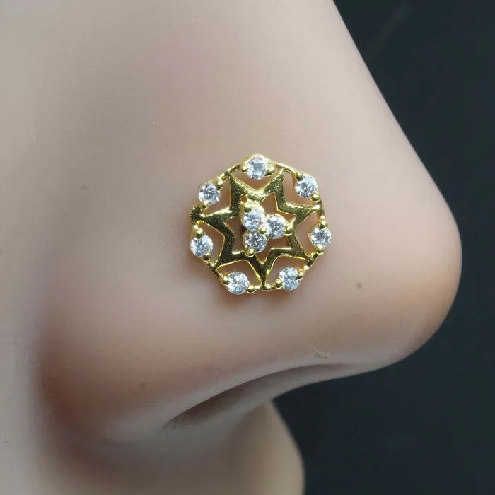 Karizma Jewels Rings Gold Plated Indian Nose Studs CZ corkscrew piercing nose ring Karizma Jewels Rings Gold Plated Indian Nose Studs CZ corkscrew piercing nose ring