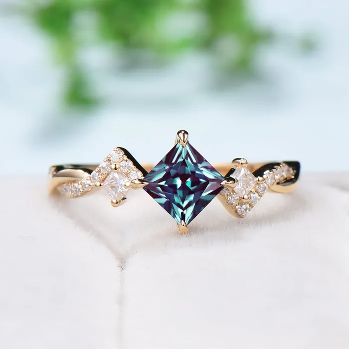 PENFINE Rings Unique 5mm princess cut alexandrite ring twistedDainty alexandrite moissanite engagement ringWhite Gold infinity anniversary ring PENFINE Rings Unique 5mm princess cut alexandrite ring twistedDainty alexandrite moissanite engagement ringWhite Gold infinity anniversary ring