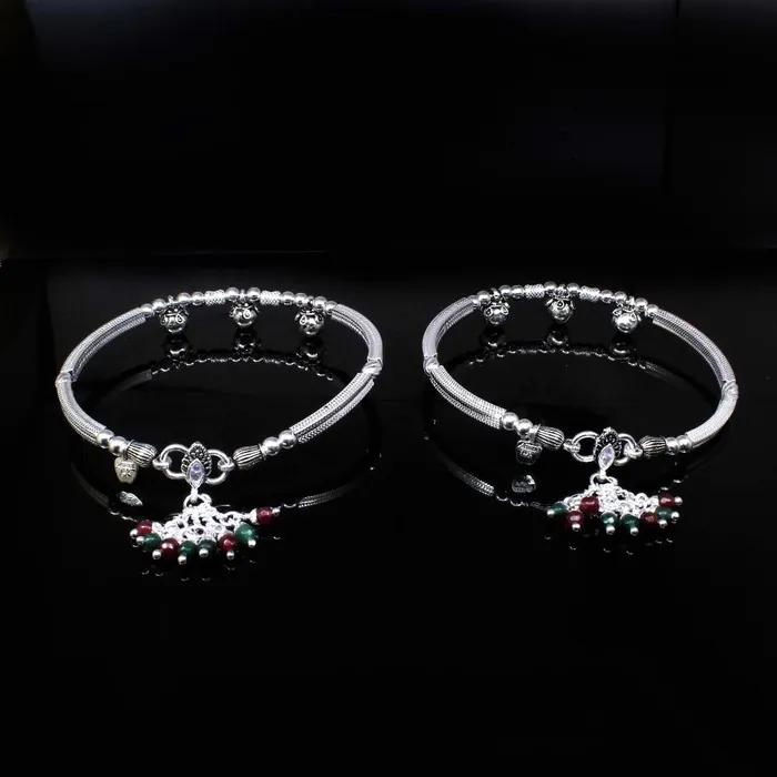 Real Oxidized Silver Indian White CZ Kada Anklets Pair 8cm Karizma Jewels Rings Real Oxidized Silver Indian White CZ Kada Anklets Pair 8cm Karizma Jewels Rings