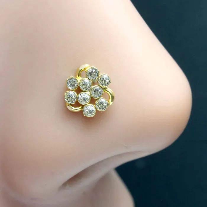 Rings Karizma Jewels Cute medusa 14K Real Gold Women Nose stud White CZ nose ring Push Pin Rings Karizma Jewels Cute medusa 14K Real Gold Women Nose stud White CZ nose ring Push Pin
