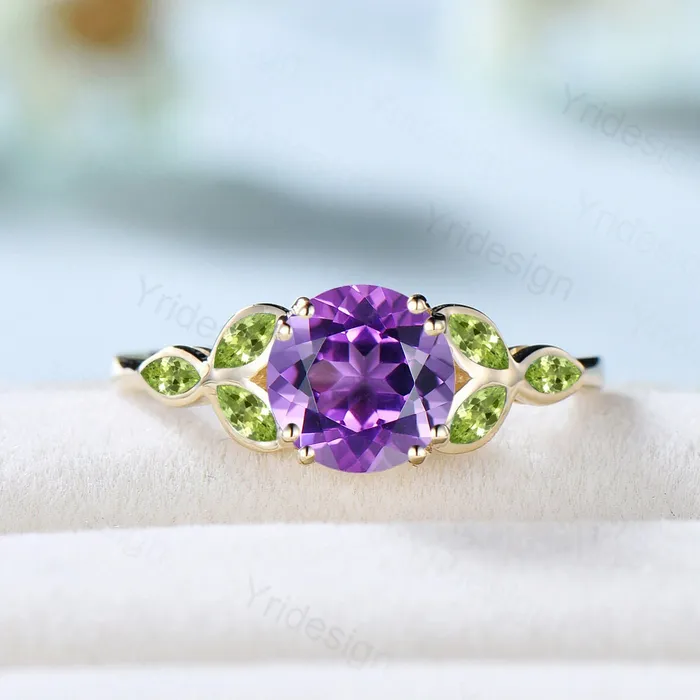 Rings PENFINE 1 CT Dainty Purple amethyst engagement ring ring for women Art deco Bezel set February birthstone leaf marquise peridot wedding ring gift Rings PENFINE 1 CT Dainty Purple amethyst engagement ring ring for women Art deco Bezel set February birthstone leaf marquise peridot wedding ring gift