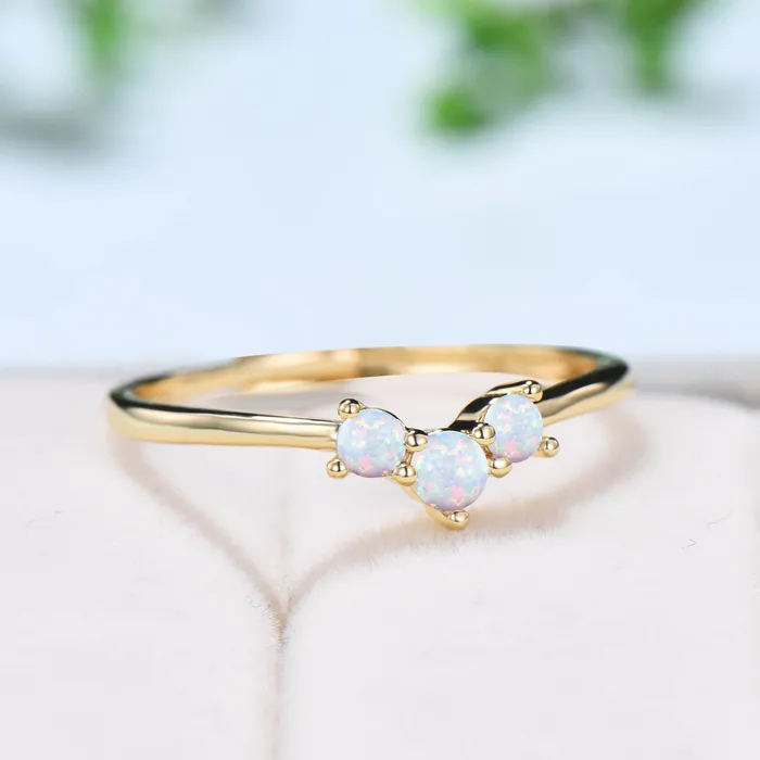 Rings PENFINE Three Stone fire opal wedding ring Minimalist white opal engagement ring opal stacking matching band Bridal Promise ring Anniversary gift Rings PENFINE Three Stone fire opal wedding ring Minimalist white opal engagement ring opal stacking matching band Bridal Promise ring Anniversary gift