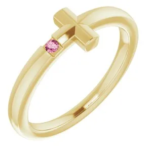 Rings WB Choice Jewelry 14K Yellow 15 mm Round Genuine Pink Tourmaline Youth Cross RingR4306660024PSTWBC Rings WB Choice Jewelry 14K Yellow 15 mm Round Genuine Pink Tourmaline Youth Cross RingR4306660024PSTWBC