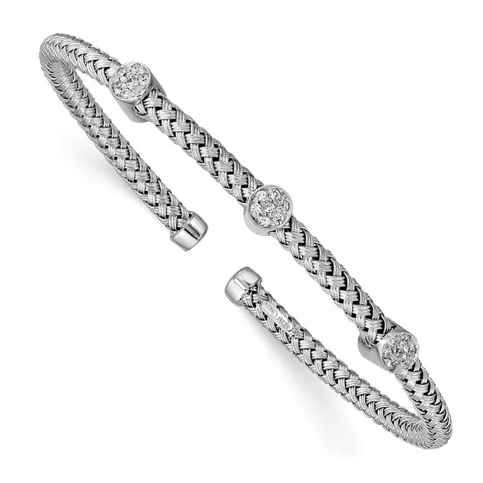 Rings WB Choice Jewelry Sterling Silver Polished Rhodiumplated Braided CZ Cuff BangleWBCQB970 Rings WB Choice Jewelry Sterling Silver Polished Rhodiumplated Braided CZ Cuff BangleWBCQB970