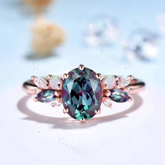 Vintage Alexandrite Engagement Ring Unique Rose Gold Cluster Alexandrite Opal Wedding Ring For Women Bridal Promise Ring Anniversary Gift PENFINE Rings Vintage Alexandrite Engagement Ring Unique Rose Gold Cluster Alexandrite Opal Wedding Ring For Women Bridal Promise Ring Anniversary Gift PENFINE Rings