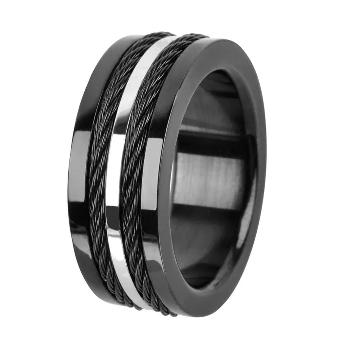 Black and Silver Tone Stainless Steel Urbanight Double Twist Cable Ring INOX JEWELRY Rings Black and Silver Tone Stainless Steel Urbanight Double Twist Cable Ring INOX JEWELRY Rings