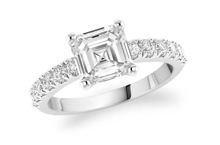 Ring 18kt Gold GIA Square Emerald Cut Center Stone Diamonds Albert Hern Rings Ring 18kt Gold GIA Square Emerald Cut Center Stone Diamonds Albert Hern Rings
