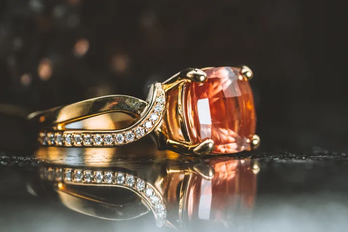 Rings 10k Yellow Gold Oregon Sunstone and Diamond Ring The Sunstone Store Rings 10k Yellow Gold Oregon Sunstone and Diamond Ring The Sunstone Store