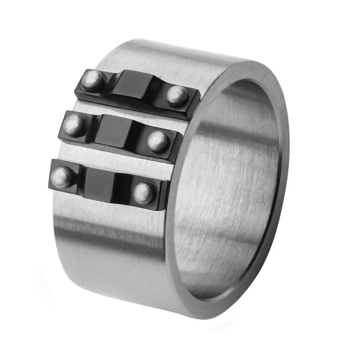 Rings INOX JEWELRY Black and Silver Tone Stainless Steel Bolted Ridge Band Rings INOX JEWELRY Black and Silver Tone Stainless Steel Bolted Ridge Band