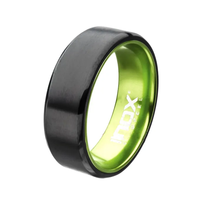 Rings INOX JEWELRY Black Stainless Steel with Green Aluminum Detail Band Ring Rings INOX JEWELRY Black Stainless Steel with Green Aluminum Detail Band Ring